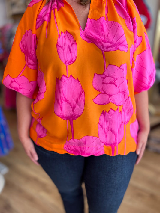 Blooming Beauty Curvy Orange Floral Top