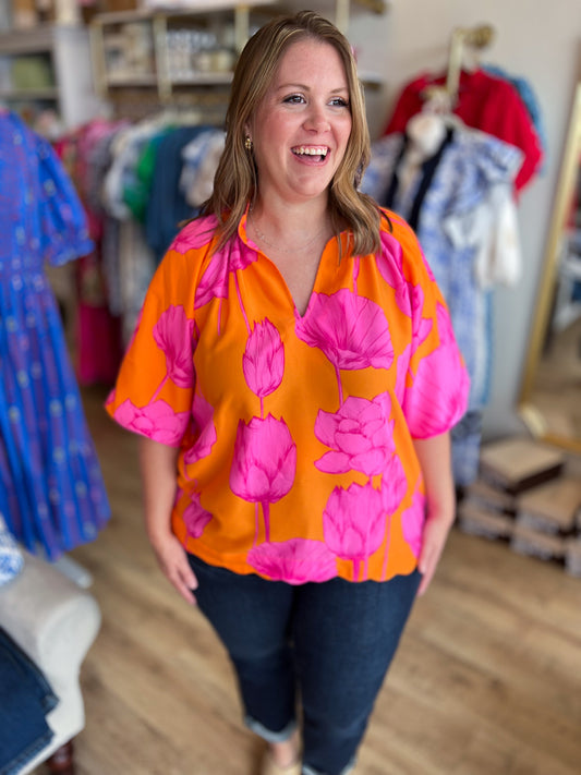 Blooming Beauty Curvy Orange Floral Top