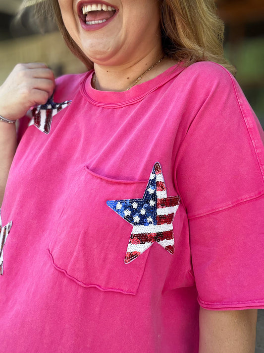 Boom, Pop, Sparkle Plus-Size Pink Sequin Star Top - FINAL SALE