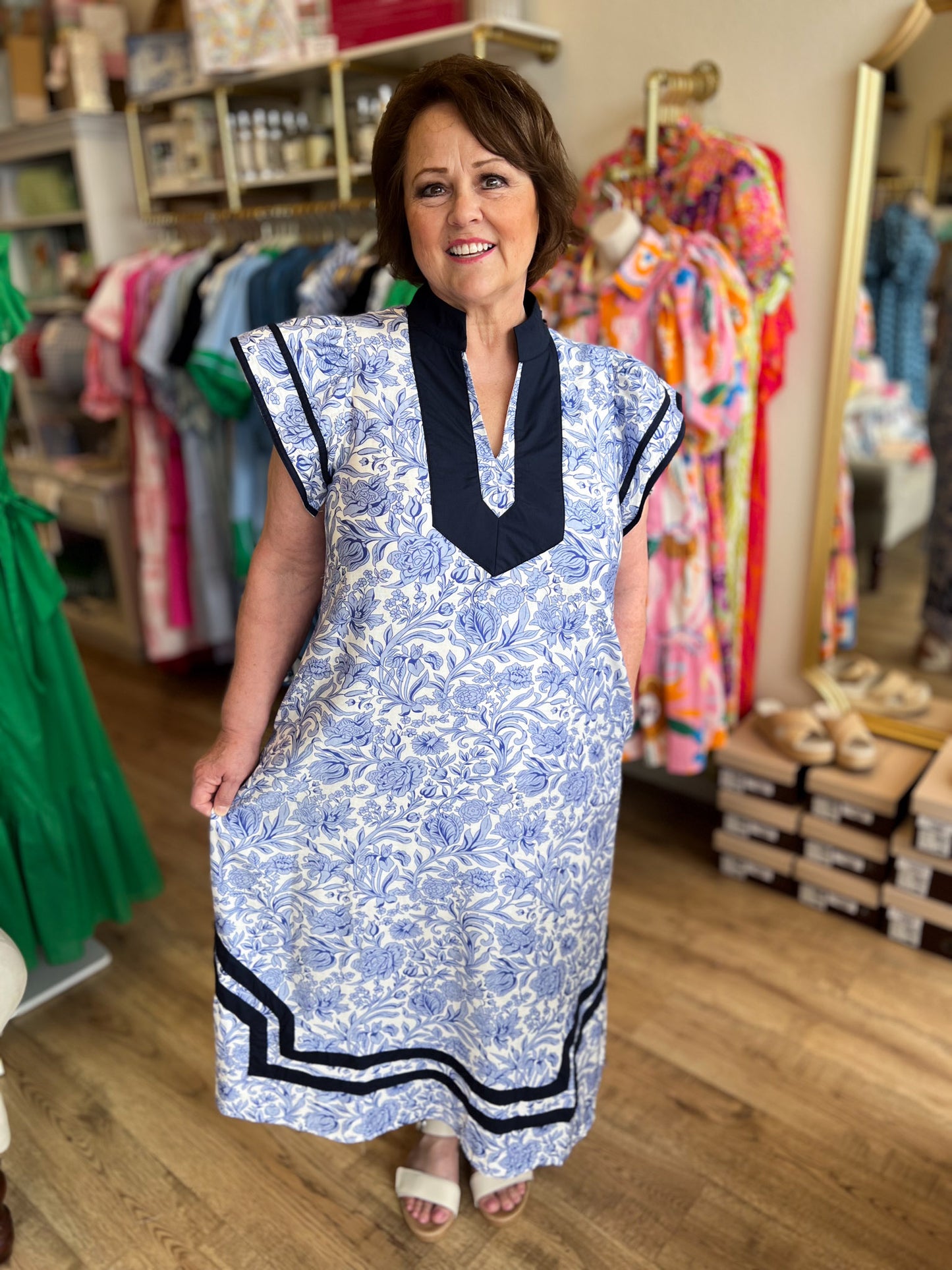 Coast to Coast Curvy Blue & White Floral Dress
