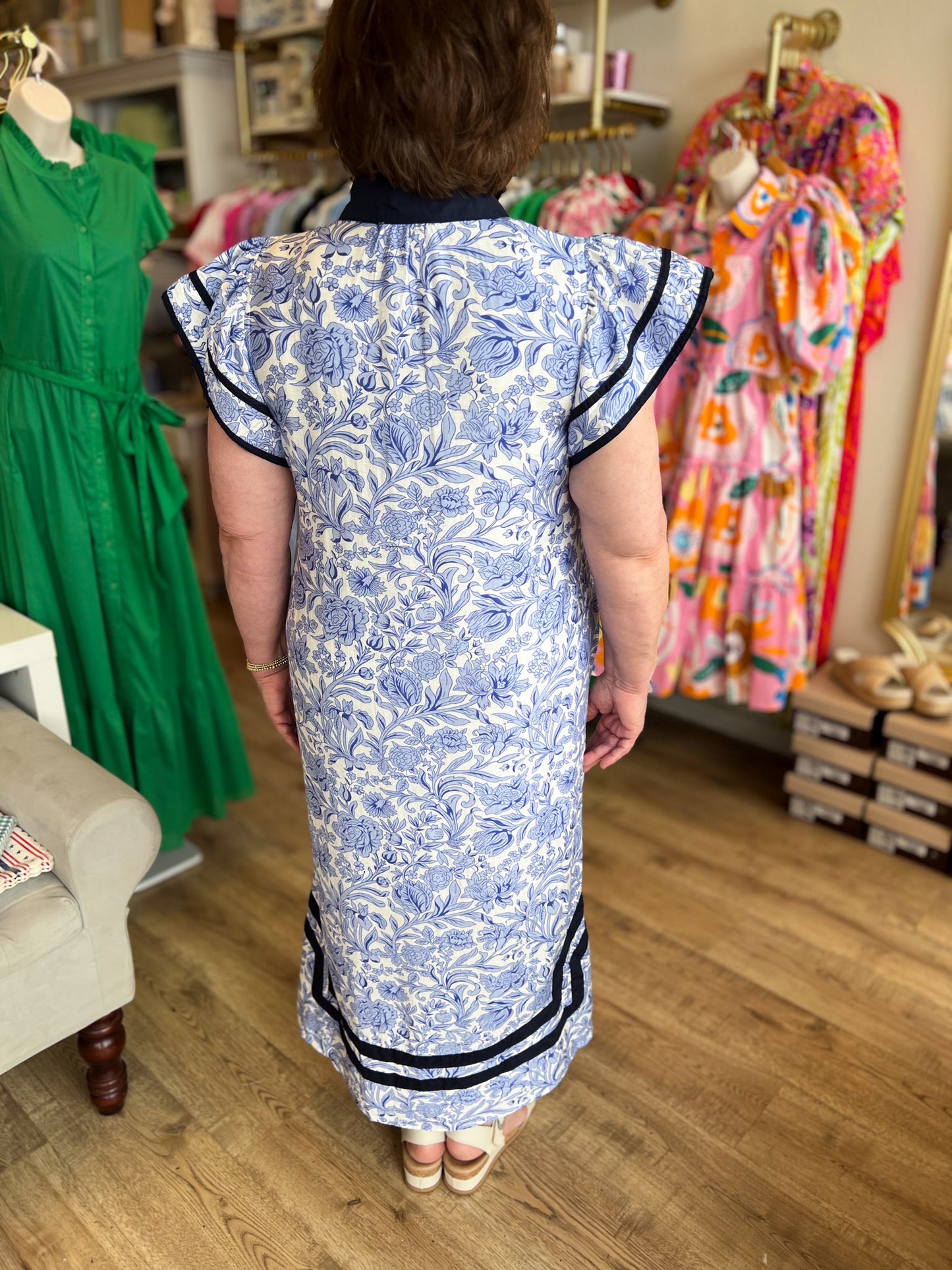 Coast to Coast Curvy Blue & White Floral Dress