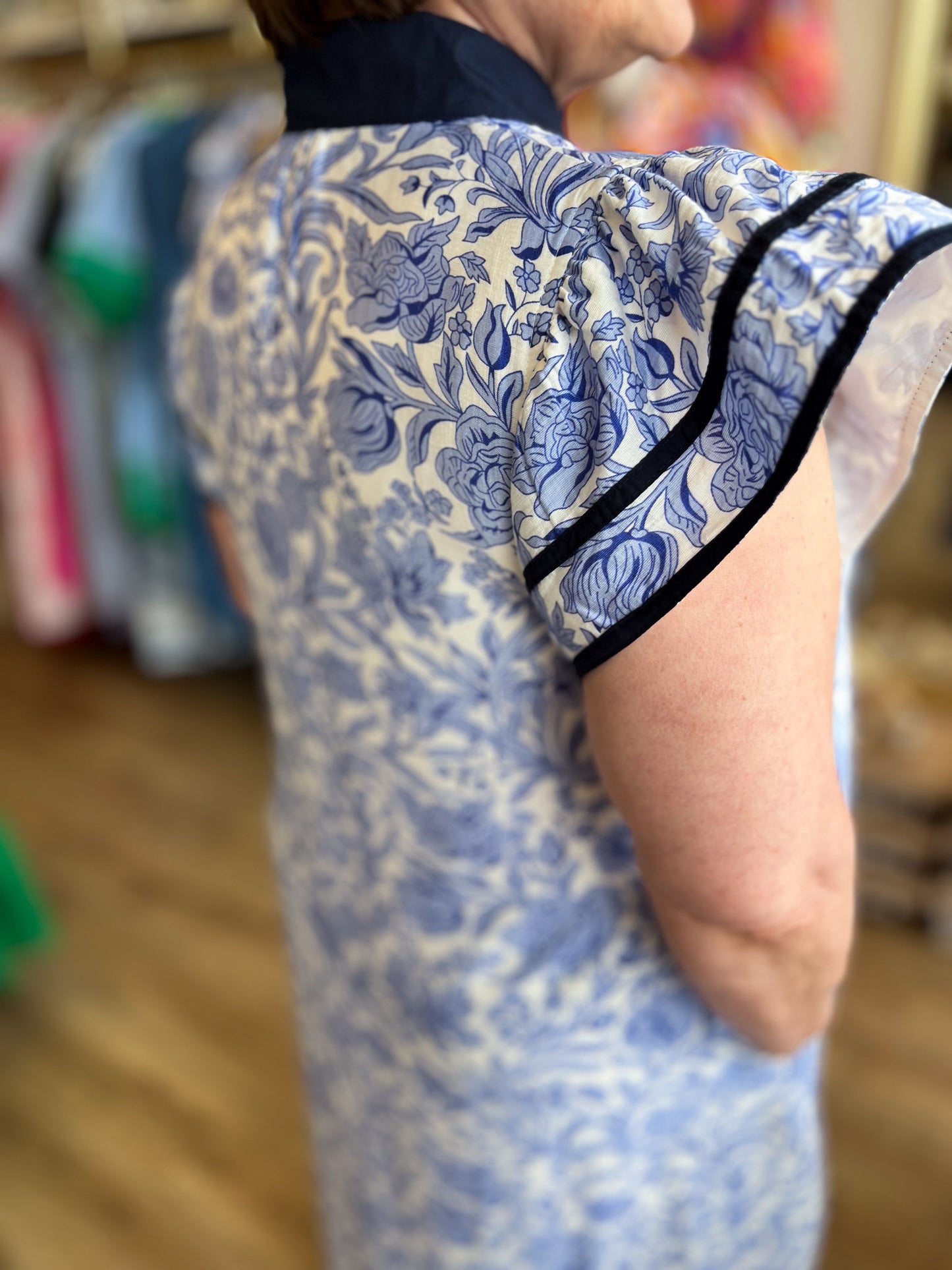 Coast to Coast Curvy Blue & White Floral Dress