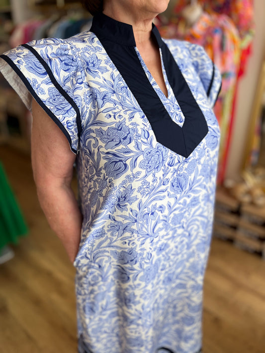 Coast to Coast Curvy Blue & White Floral Dress