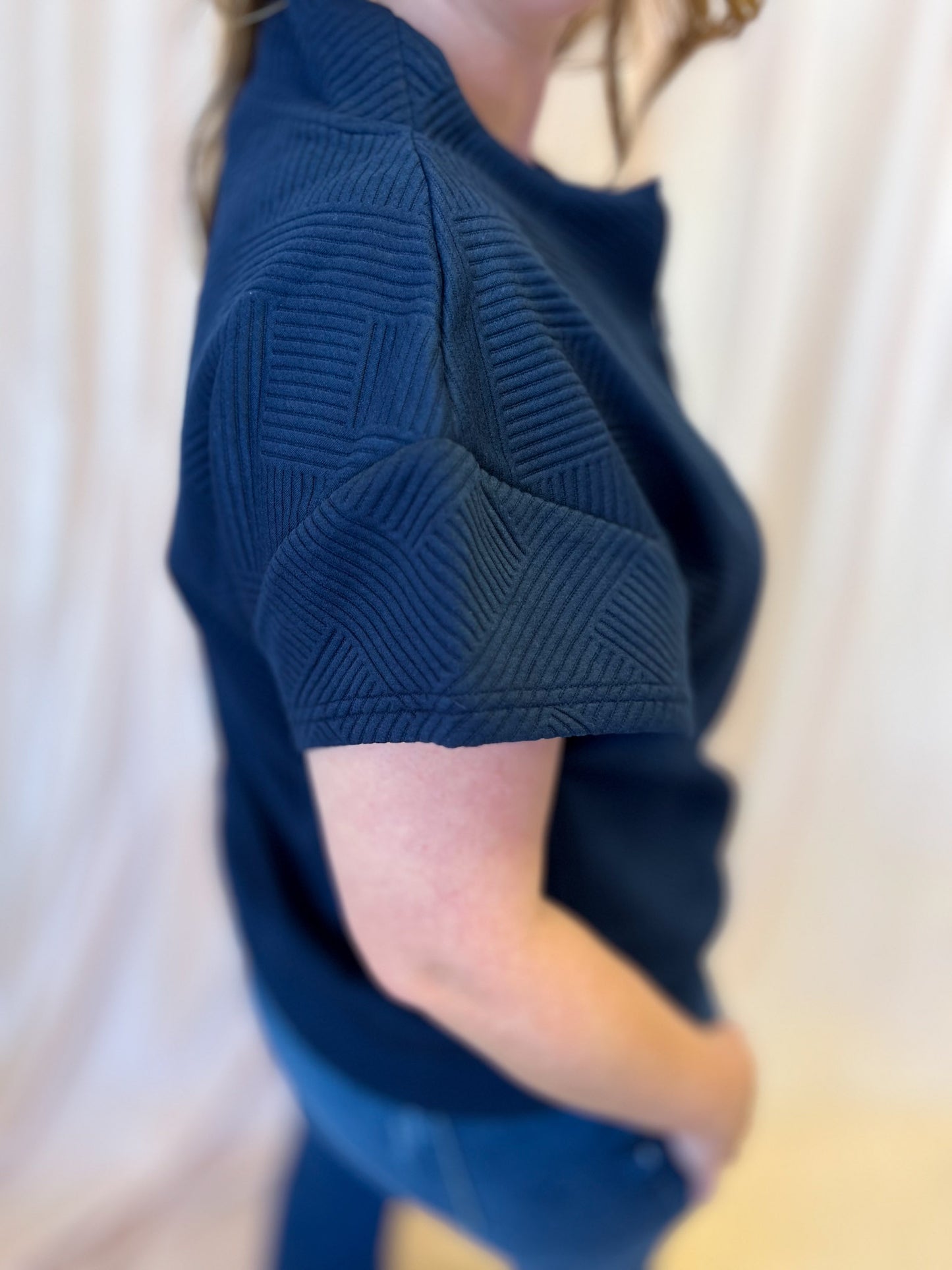 Everyday Effortless Plus-Size Navy Textured Half Zip Top