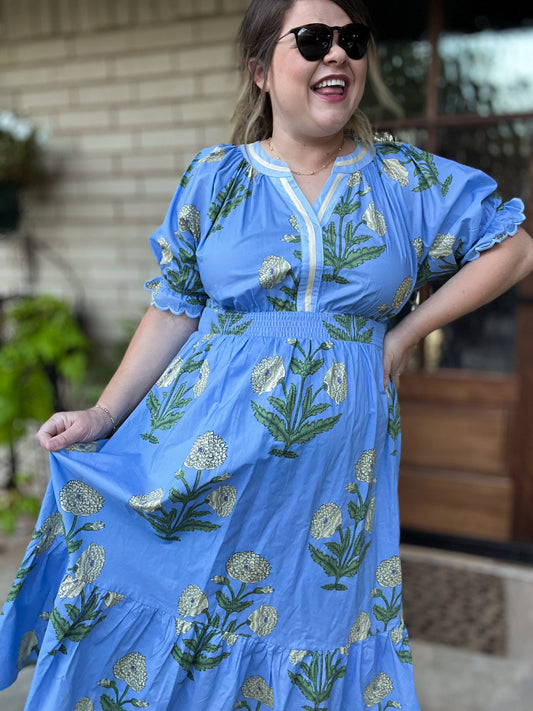 Freshly Picked Florals Curvy Periwinkle Midi Dress