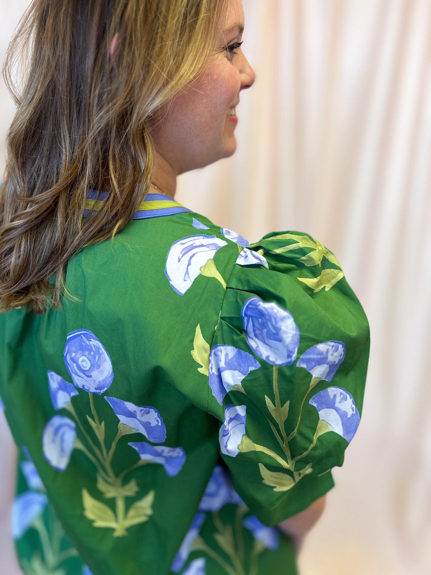 From Summer to Fall Curvy Green Floral Blouse