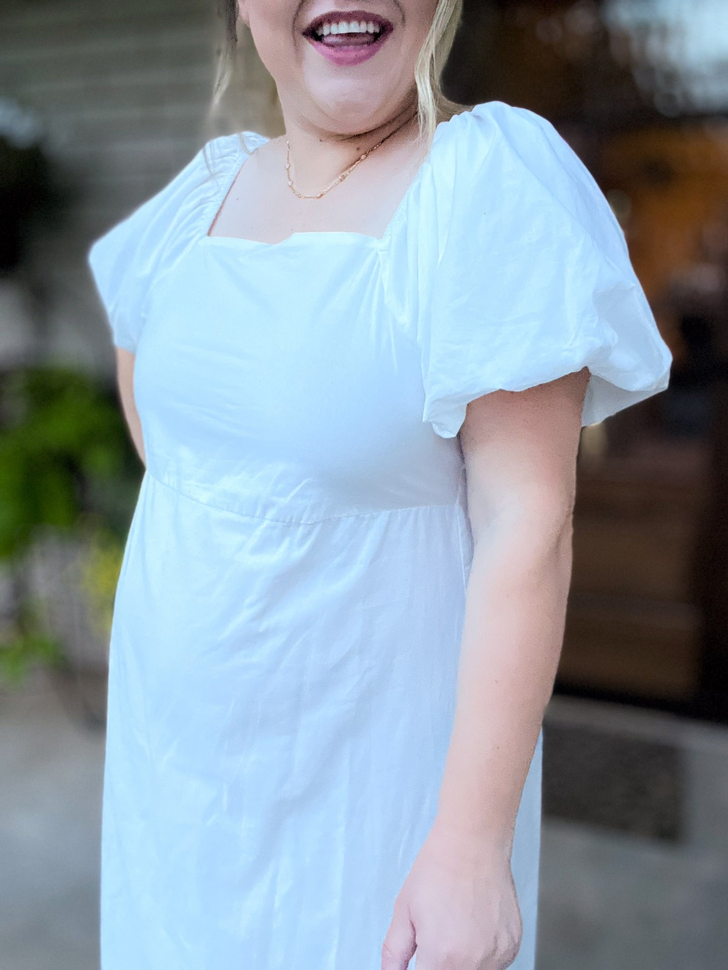 Going to the Chapel Plus-Size White Puff Sleeve Maxi Dress