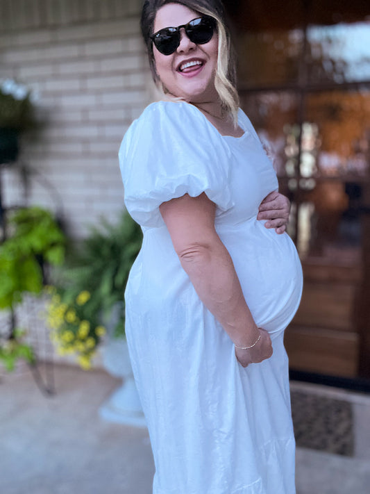 Going to the Chapel Plus-Size White Puff Sleeve Maxi Dress