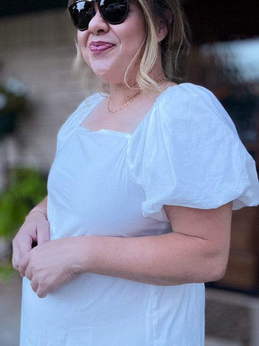 Going to the Chapel Plus-Size White Puff Sleeve Maxi Dress