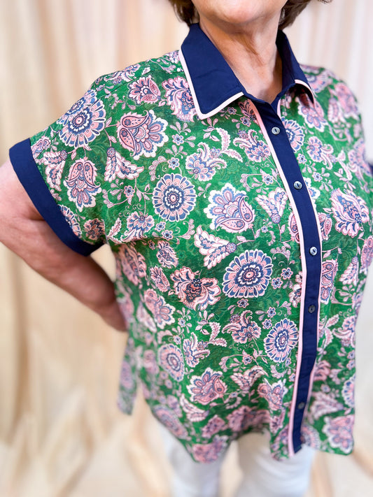 Good Luck Charm Curvy Paisley Button Up
