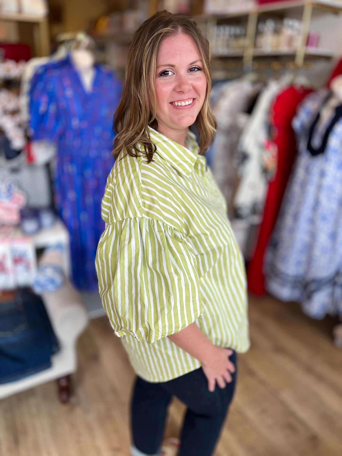 Hey There, Honeydew Plus-Size Green Stripe Top