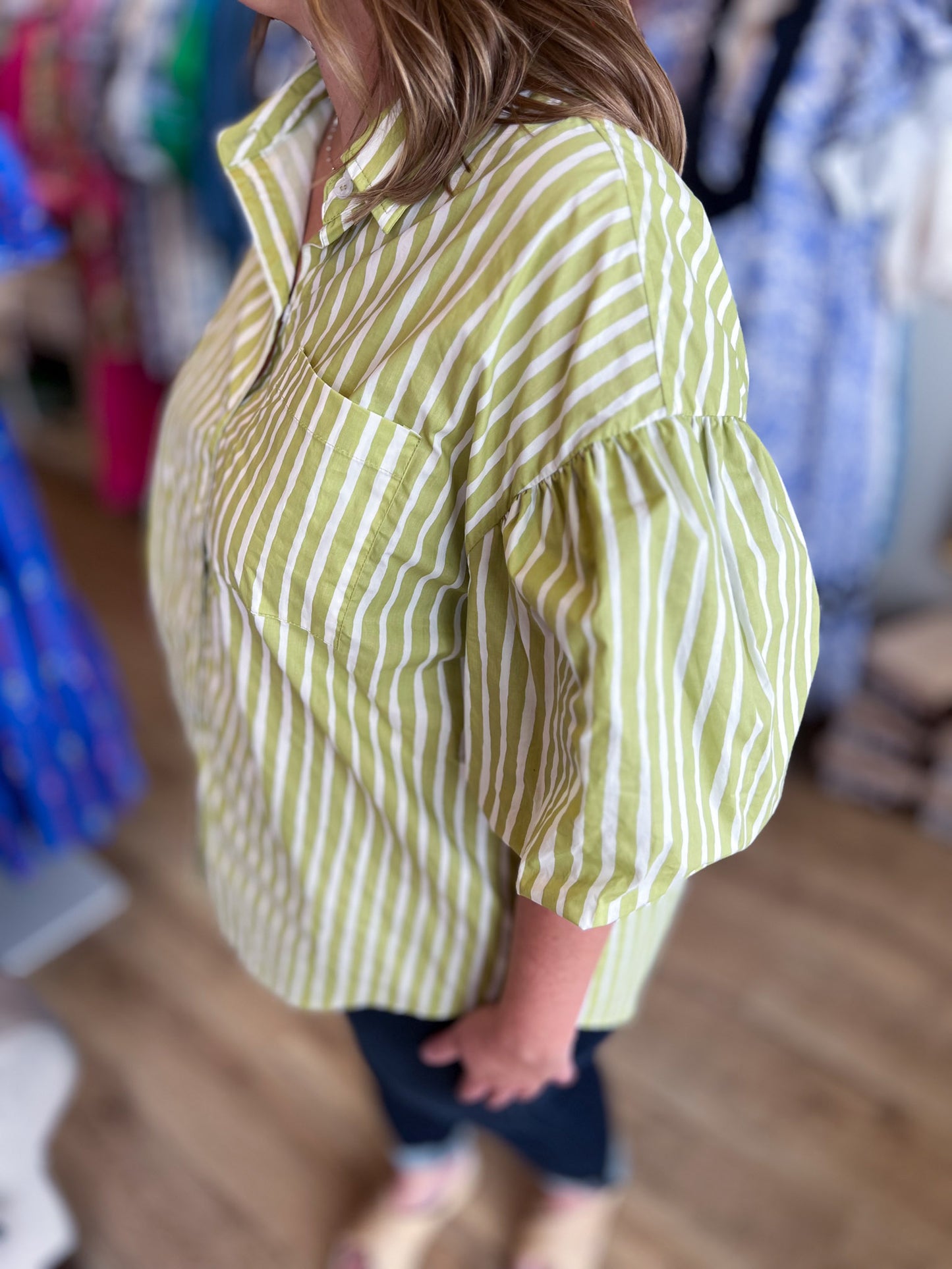Hey There, Honeydew Plus-Size Green Stripe Top