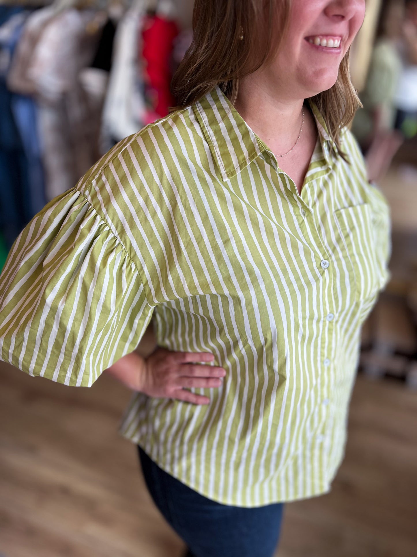 Hey There, Honeydew Plus-Size Green Stripe Top
