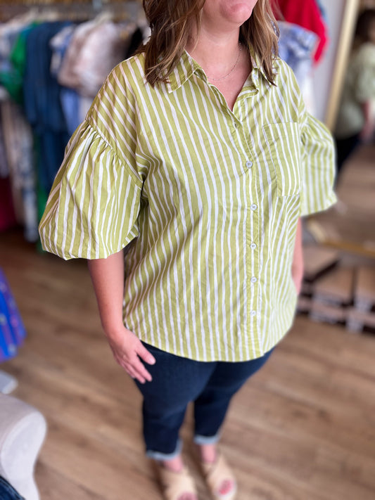 Hey There, Honeydew Plus-Size Green Stripe Top