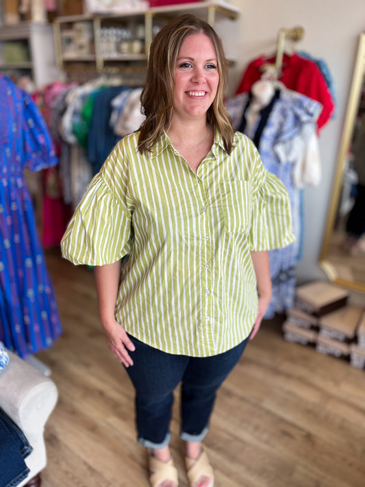 Hey There, Honeydew Plus-Size Green Stripe Top