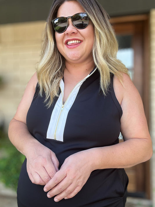 Just Another Day Plus-Size Black Half Zip Dress