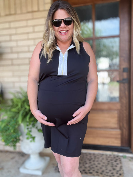 Just Another Day Plus-Size Black Half Zip Dress