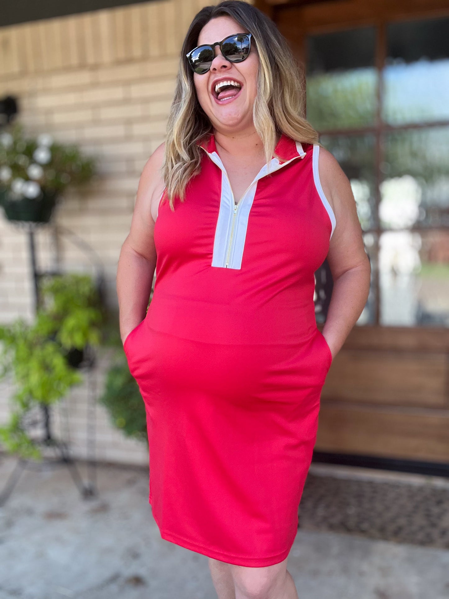 Just Another Day Plus-Size Red Half Zip Dress