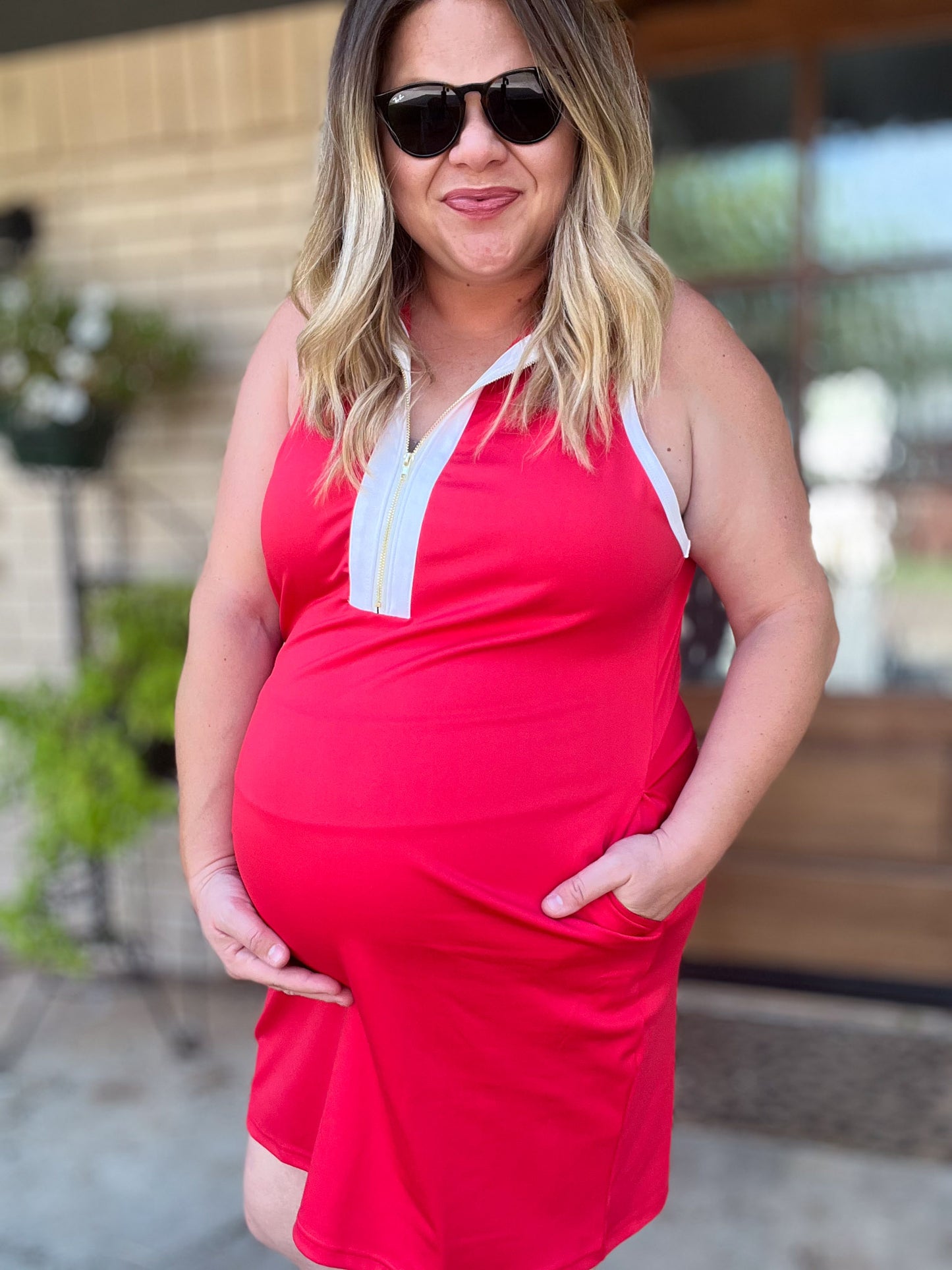 Just Another Day Plus-Size Red Half Zip Dress