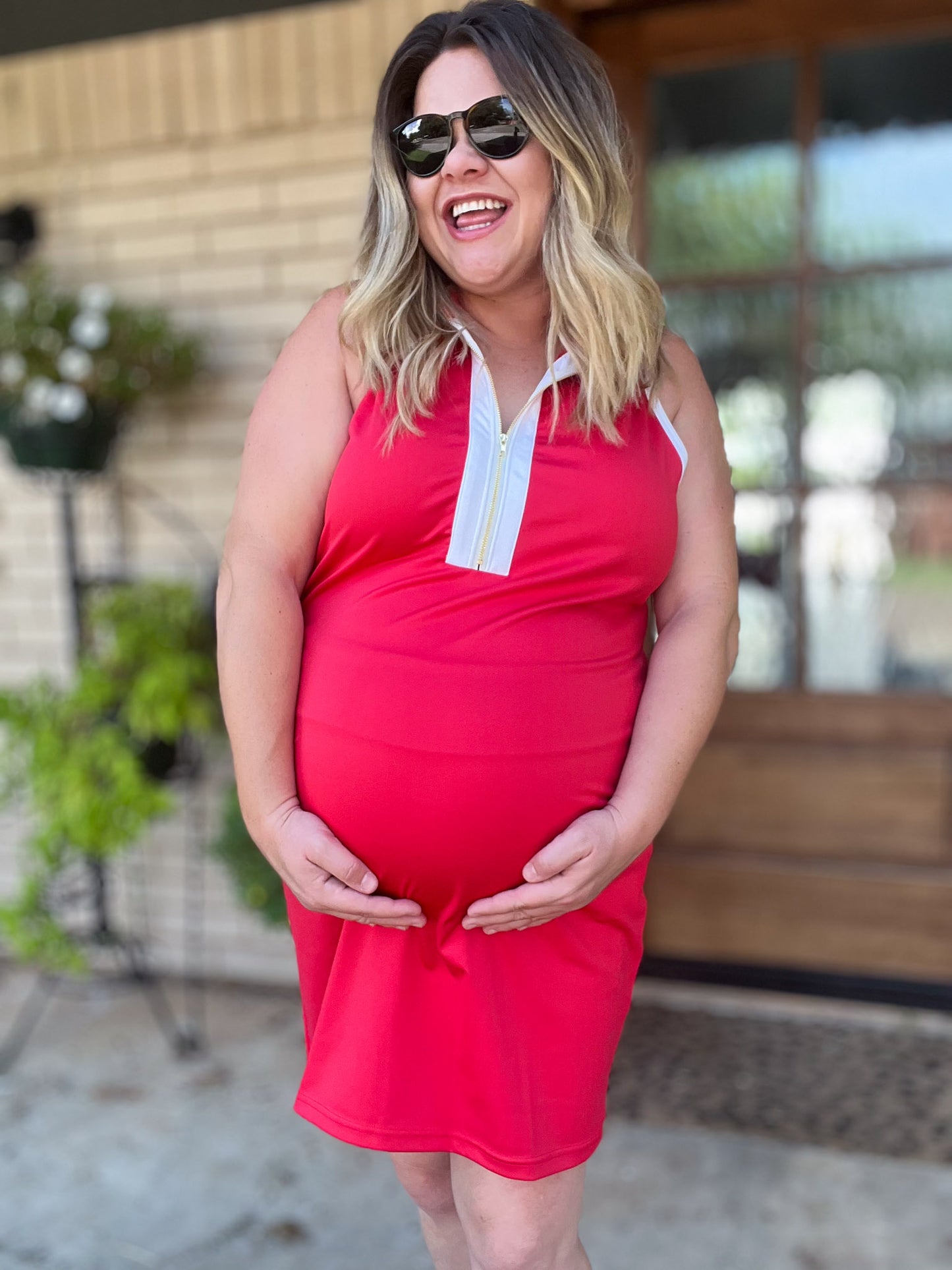 Just Another Day Plus-Size Red Half Zip Dress