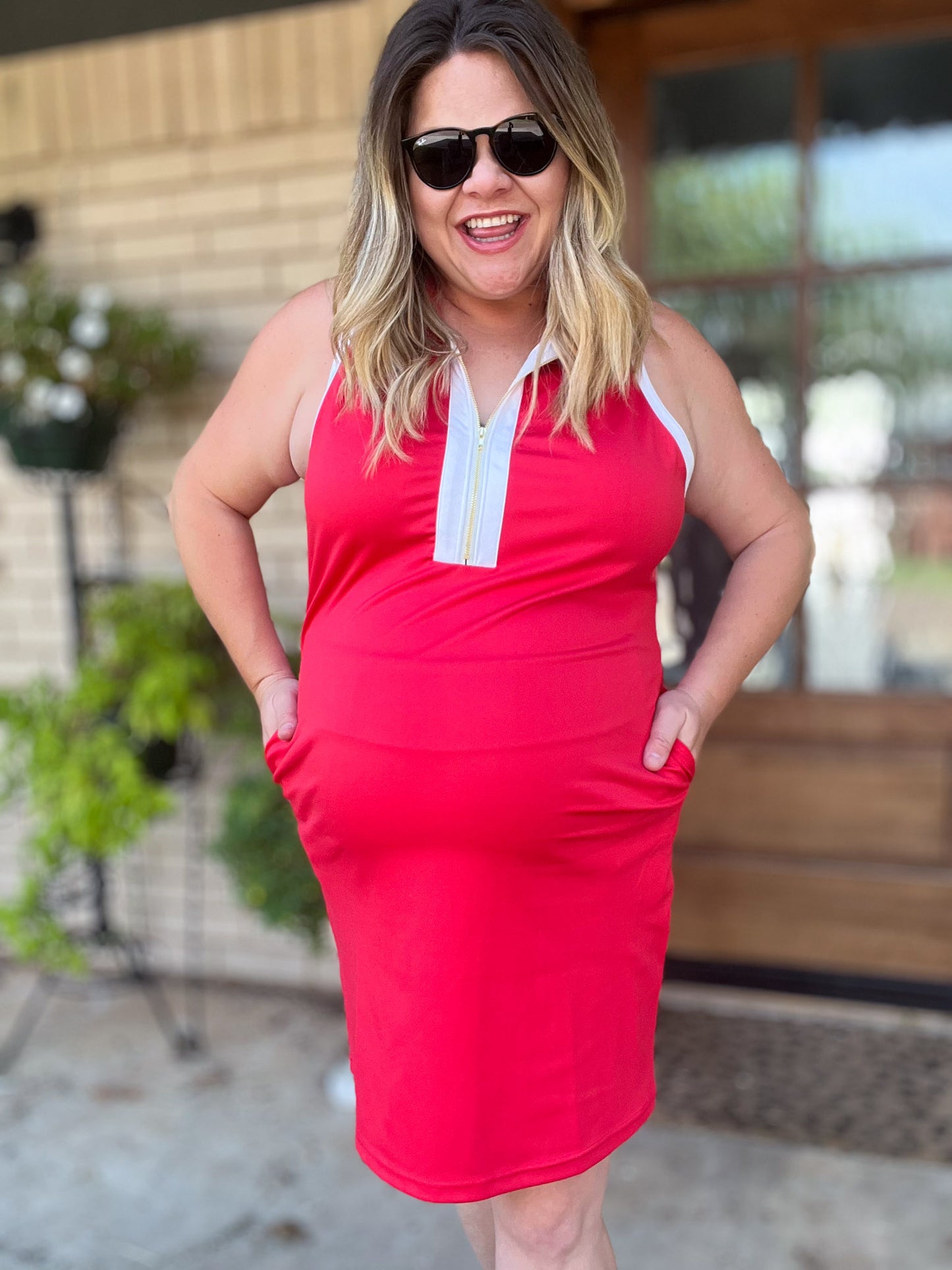 Just Another Day Plus-Size Red Half Zip Dress