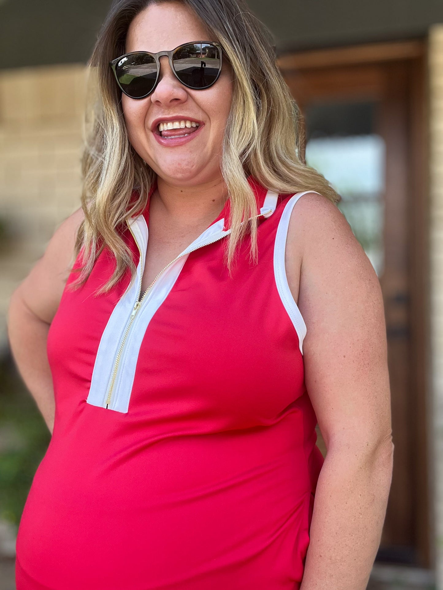 Just Another Day Plus-Size Red Half Zip Dress