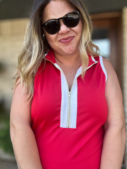 Just Another Day Plus-Size Red Half Zip Dress