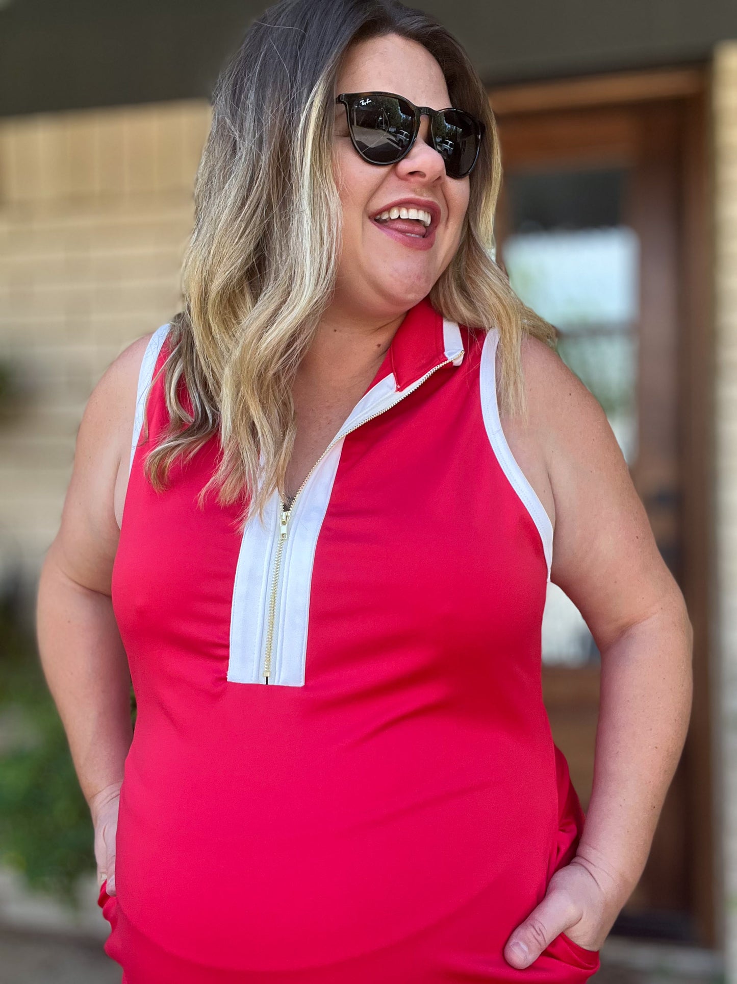 Just Another Day Plus-Size Red Half Zip Dress