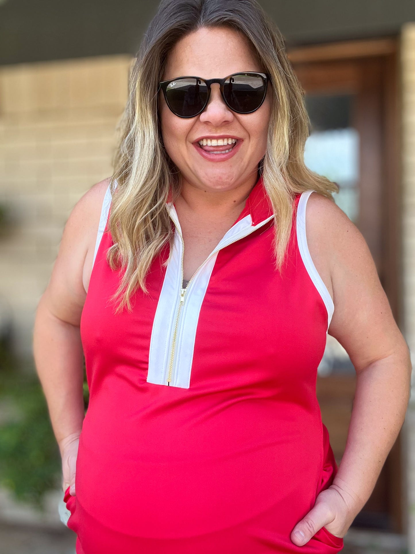 Just Another Day Plus-Size Red Half Zip Dress