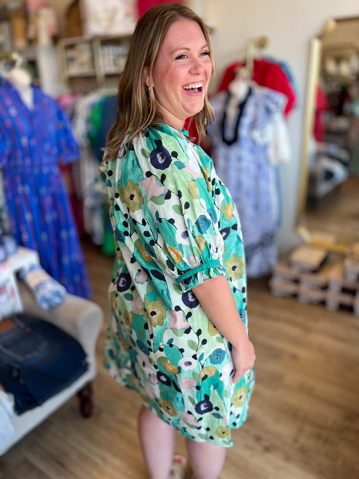 Kiwi Confections Curvy Jade Abstract Floral Dress