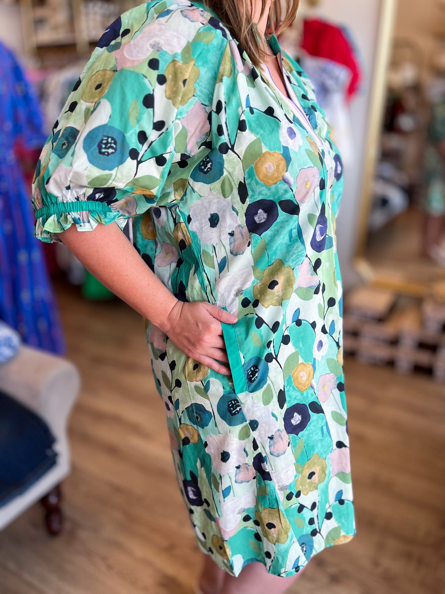 Kiwi Confections Curvy Jade Abstract Floral Dress