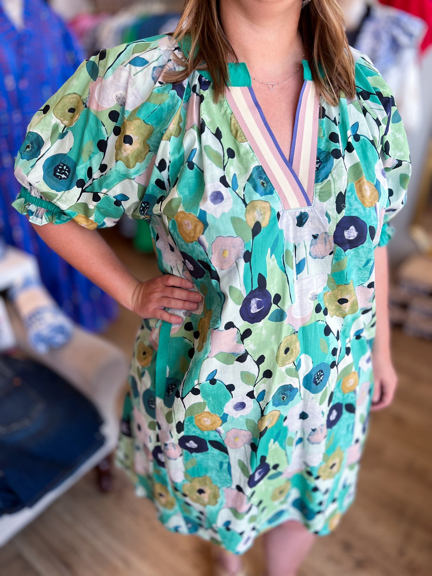 Kiwi Confections Curvy Jade Abstract Floral Dress