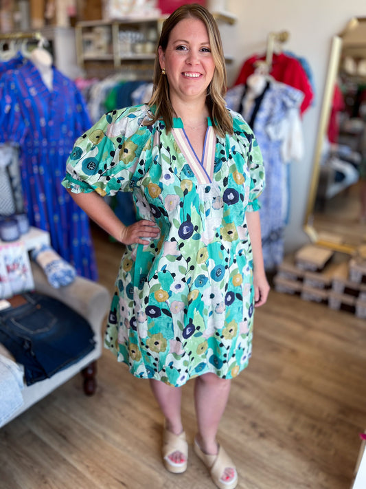 Kiwi Confections Curvy Jade Abstract Floral Dress