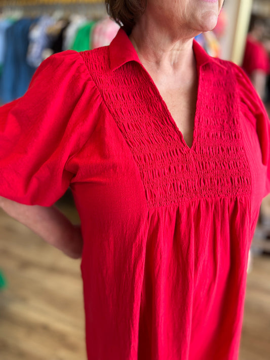 Lady in Red Curvy Smocked Chest Midi Dress