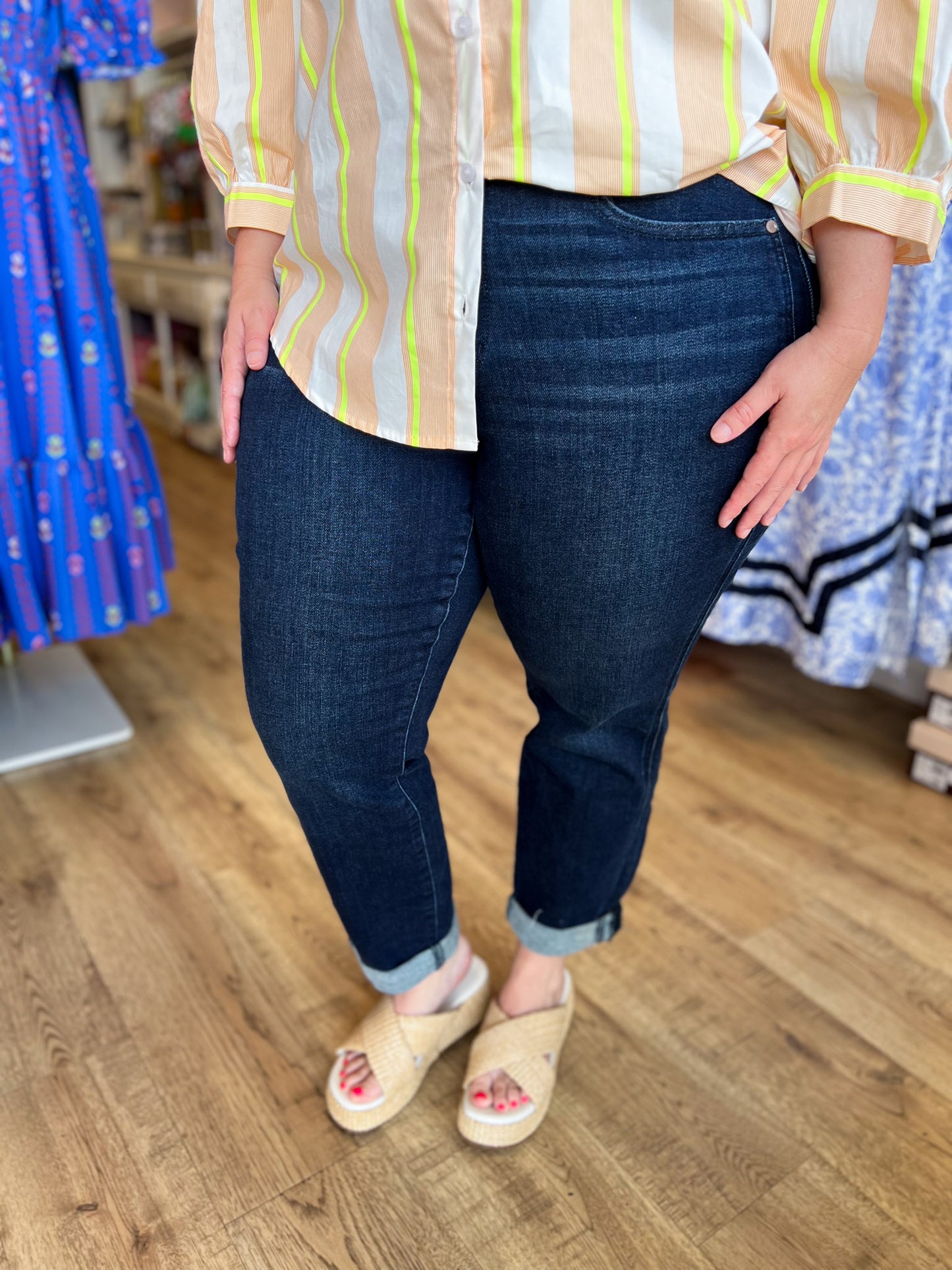 Lemon Drop Plus-Size Neon Yellow Stripe Top