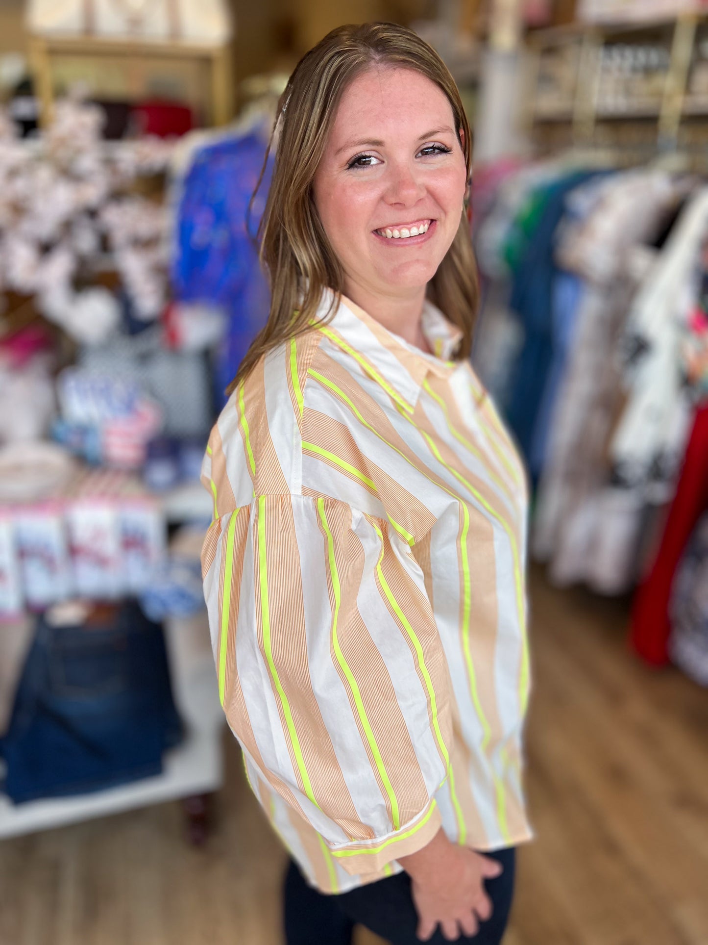 Lemon Drop Plus-Size Neon Yellow Stripe Top