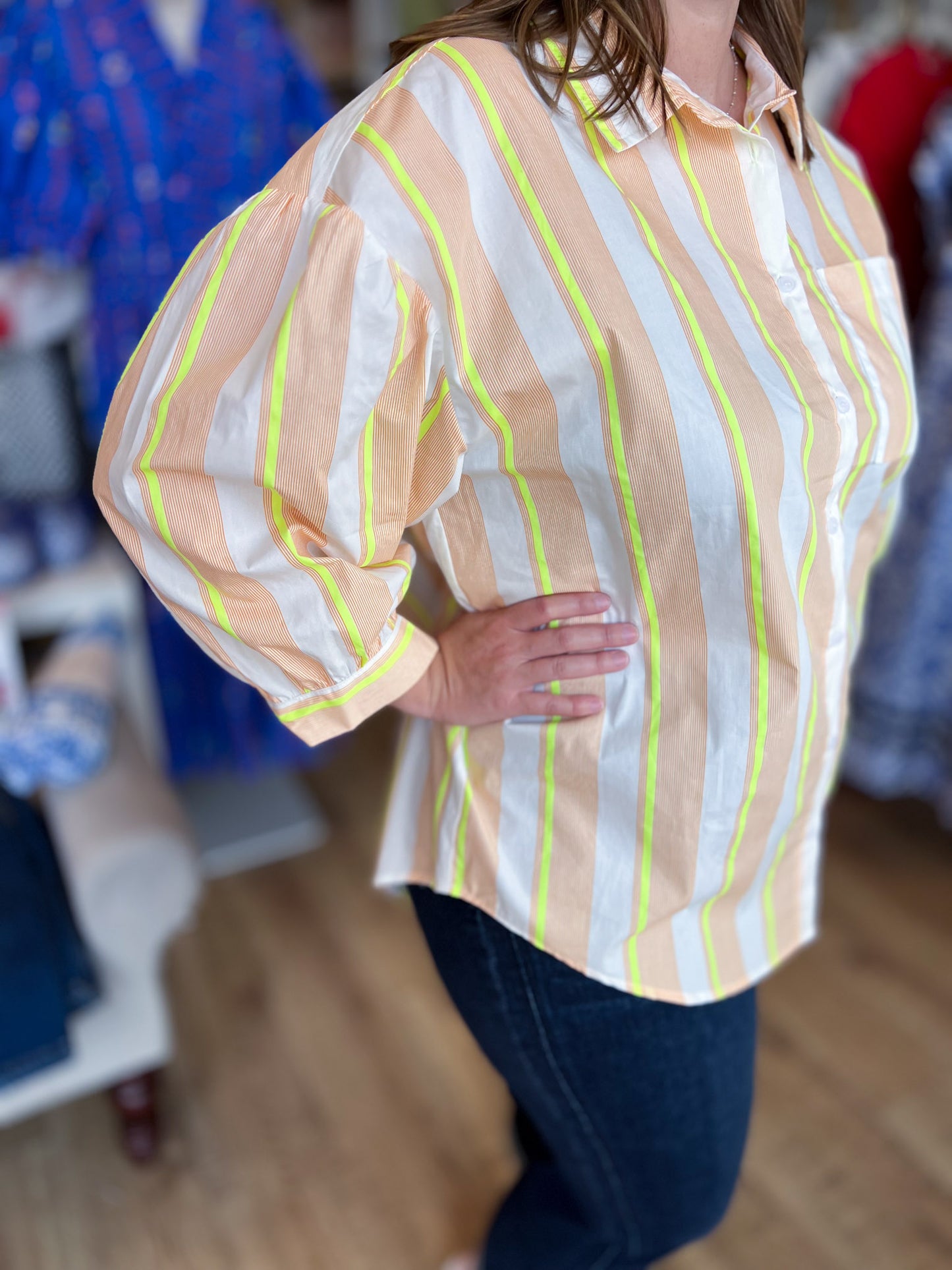 Lemon Drop Plus-Size Neon Yellow Stripe Top