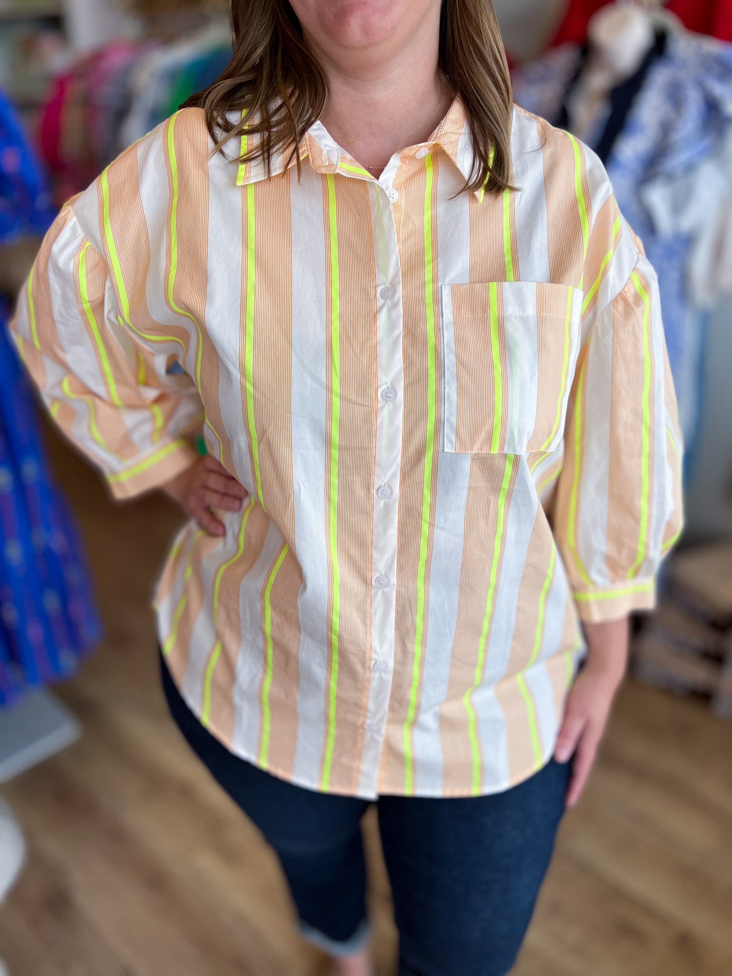 Lemon Drop Plus-Size Neon Yellow Stripe Top