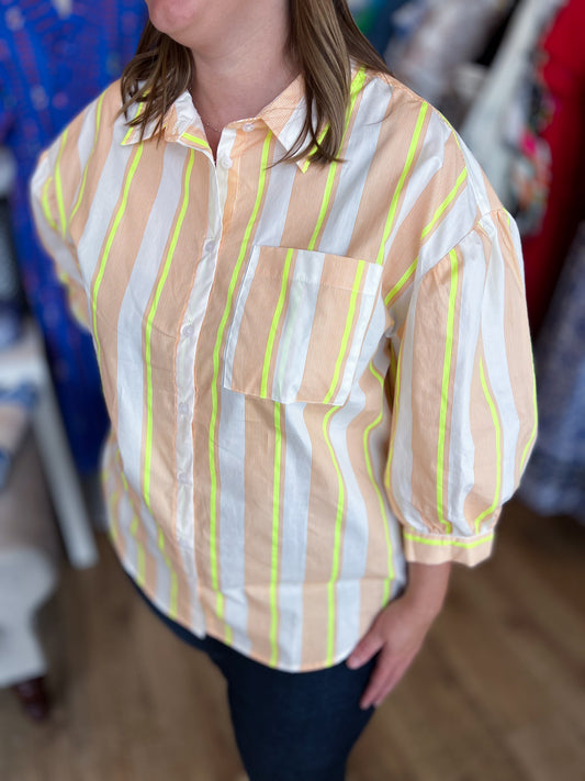 Lemon Drop Plus-Size Neon Yellow Stripe Top