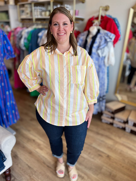 Lemon Drop Plus-Size Neon Yellow Stripe Top