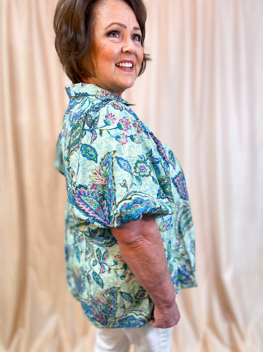 Life of the Party Curvy Paisley Smocked Top