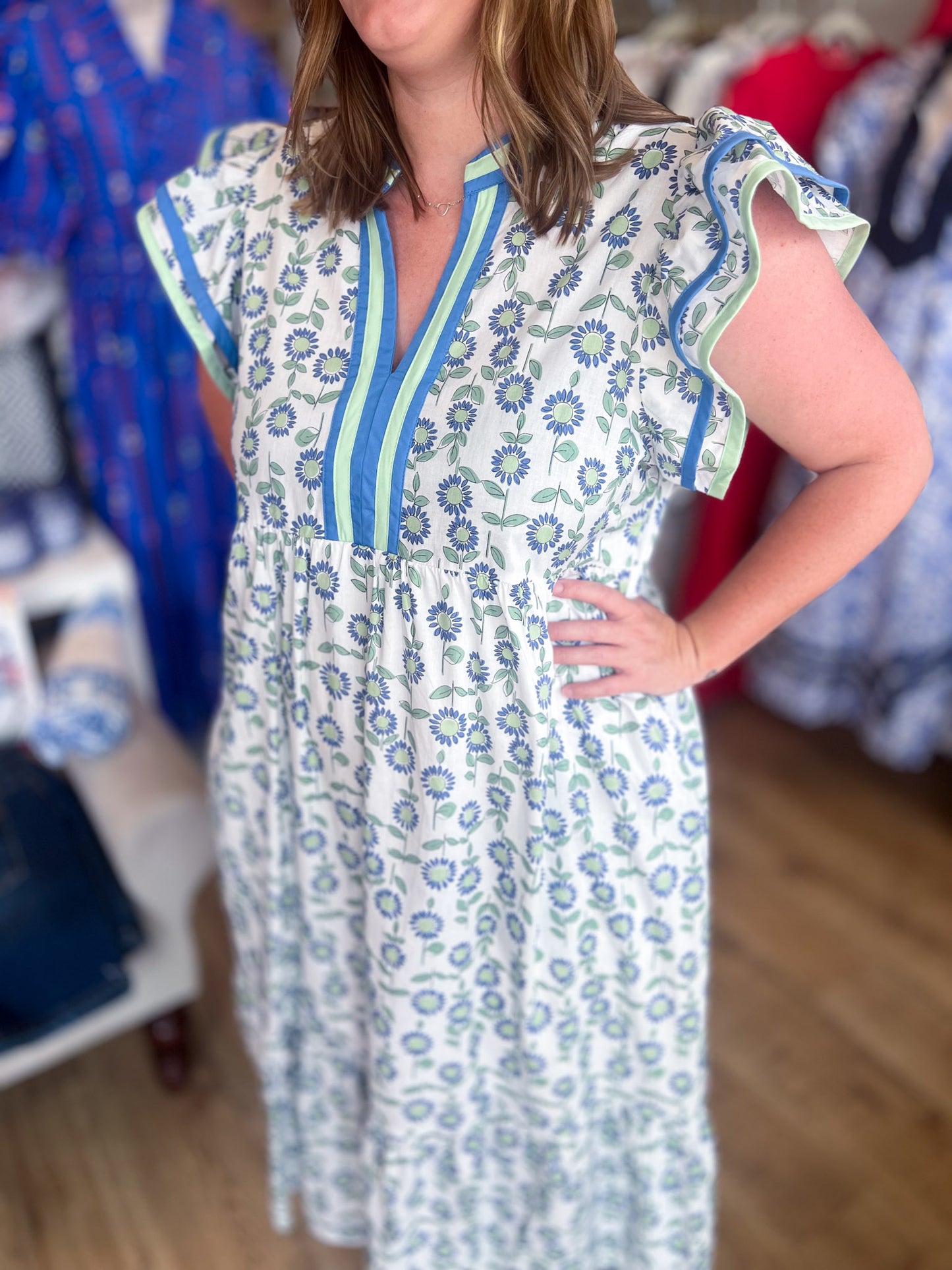 Mint for More Sunshine Curvy Floral Midi Dress