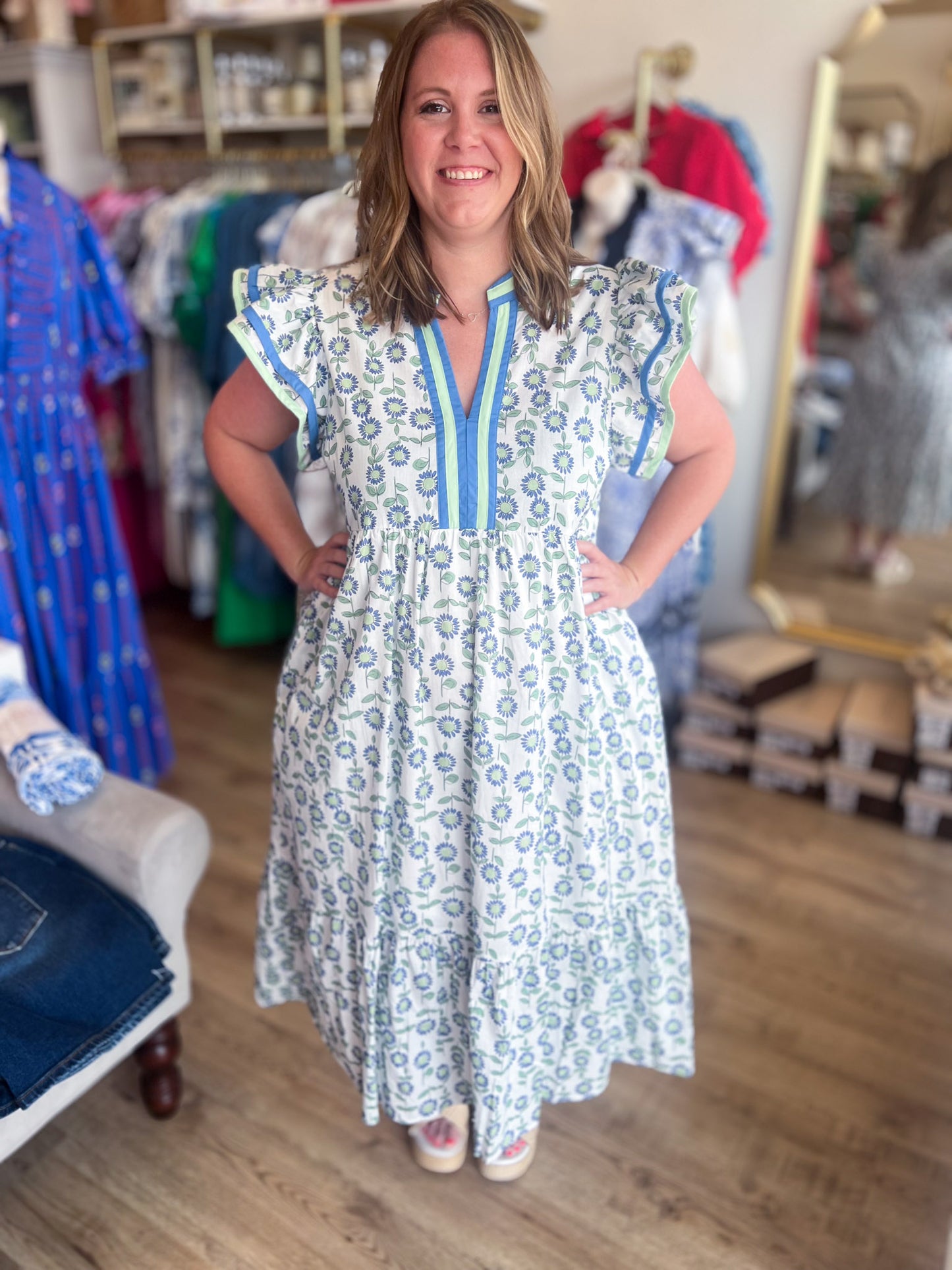 Mint for More Sunshine Curvy Floral Midi Dress