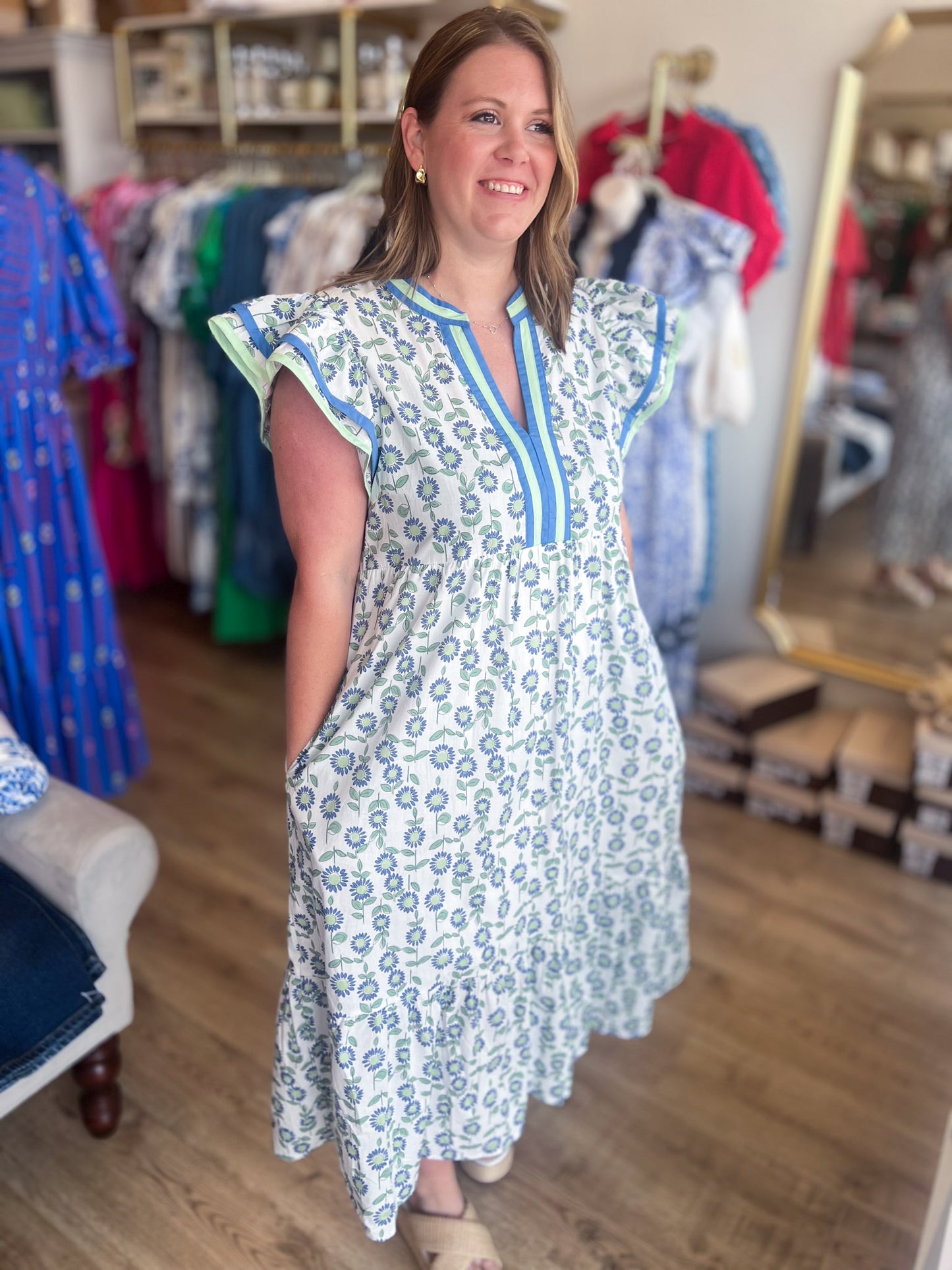 Mint for More Sunshine Curvy Floral Midi Dress