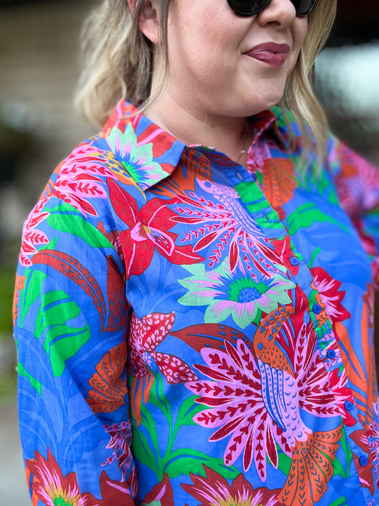 Palm Beach Preppy Plus-Size Oversized Shirt Dress