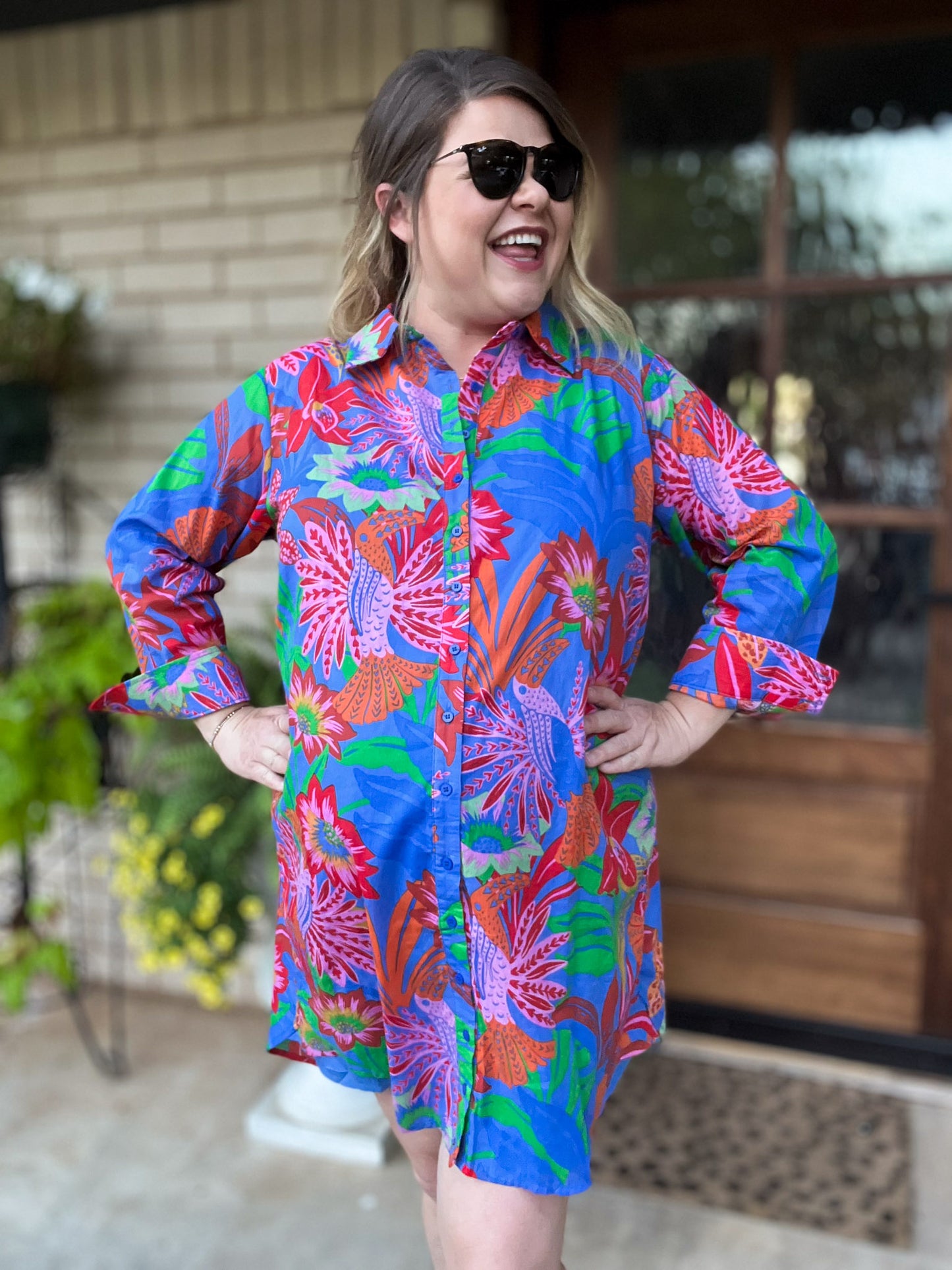 Palm Beach Preppy Plus-Size Oversized Shirt Dress