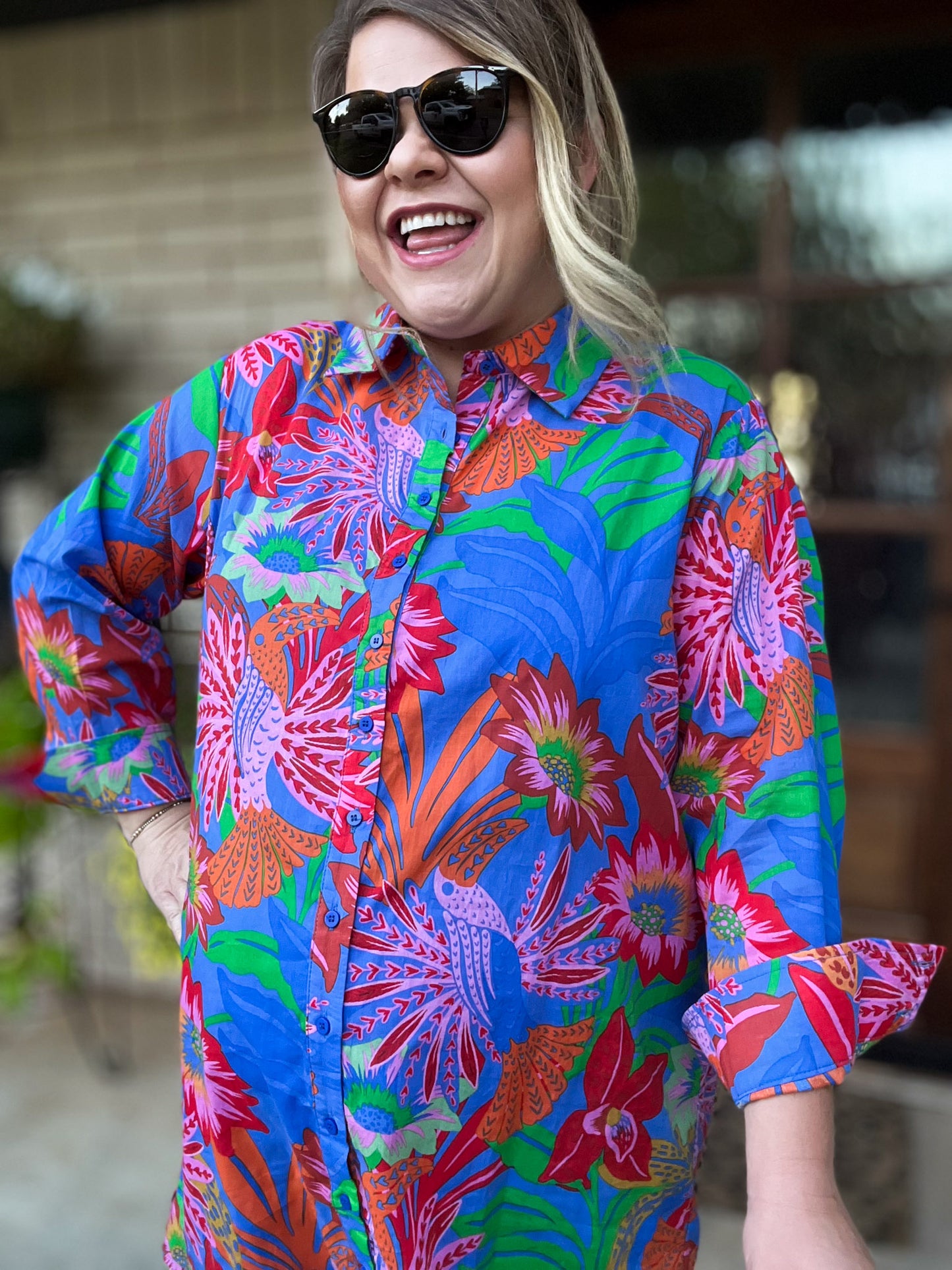 Palm Beach Preppy Plus-Size Oversized Shirt Dress