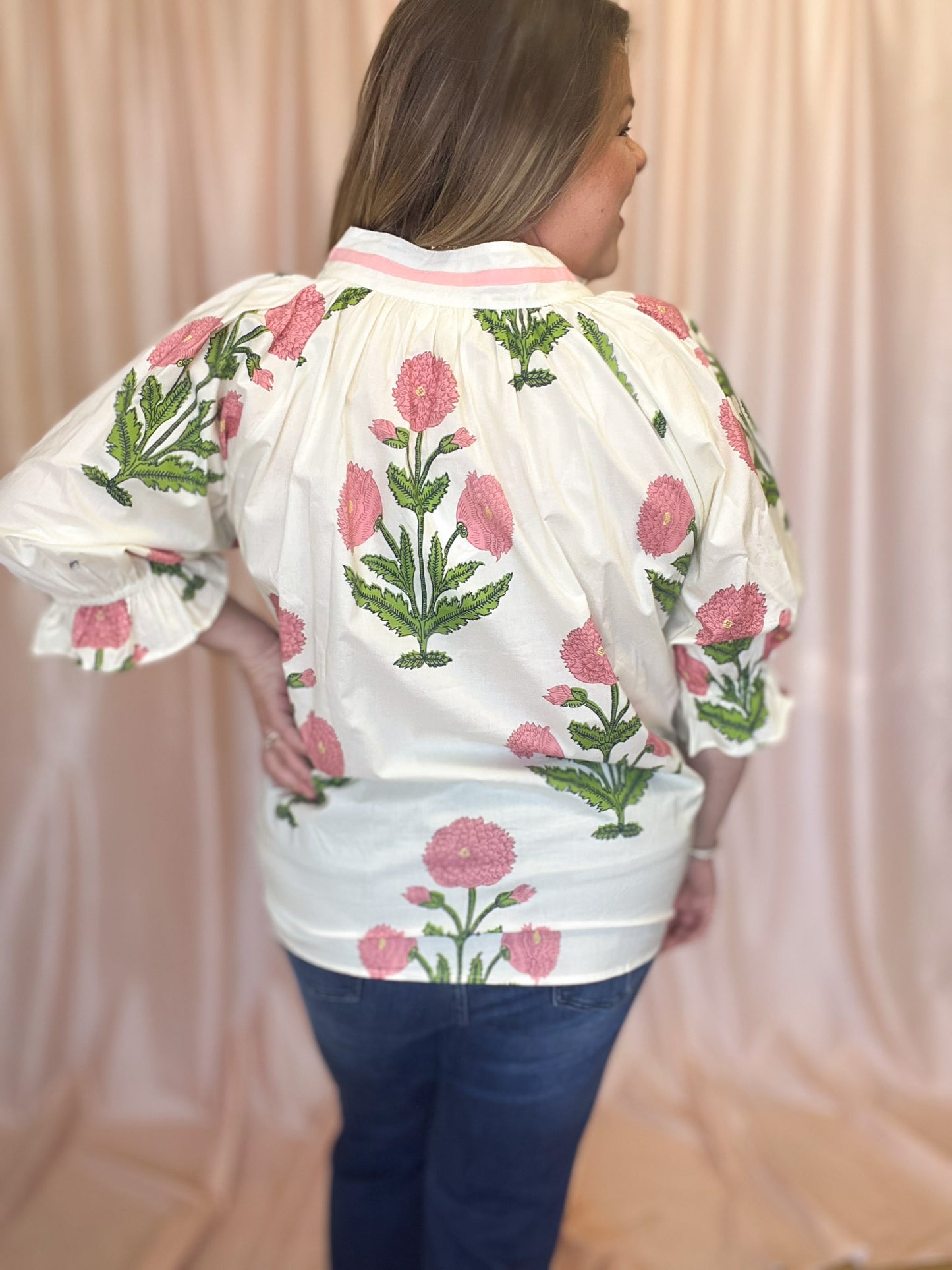 Picking Peonies Curvy Cream & Pink Floral Top