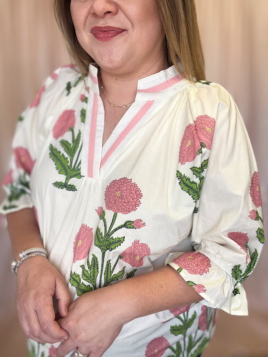 Picking Peonies Curvy Cream & Pink Floral Top