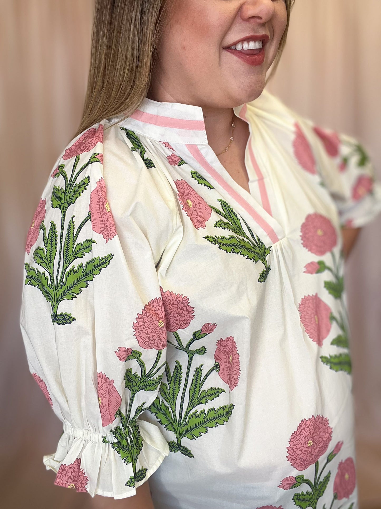 Picking Peonies Curvy Cream & Pink Floral Top